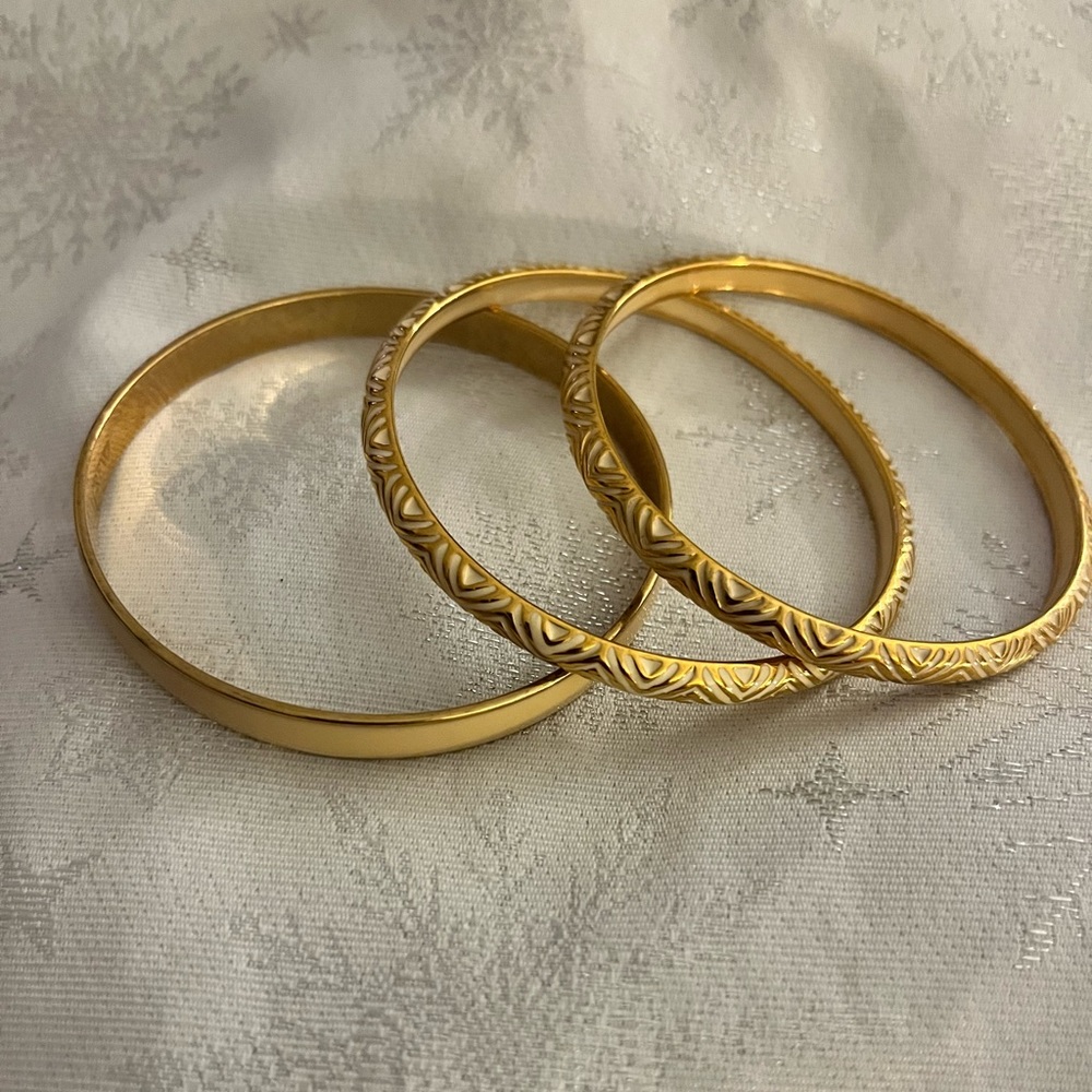 J Crew set of 3 gold and enamel bangle bracelets